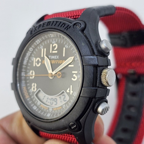 Timex Expedition Analog Digital Men's Watch 40MM NEW Red Nylon Bands NEW Battery - Picture 6 of 16